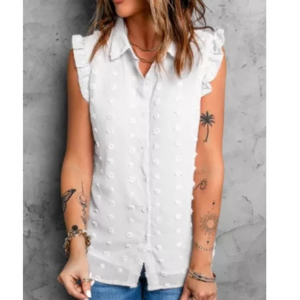 New Boutique Button Ruffle Dot Tank - Picture 16 of 16